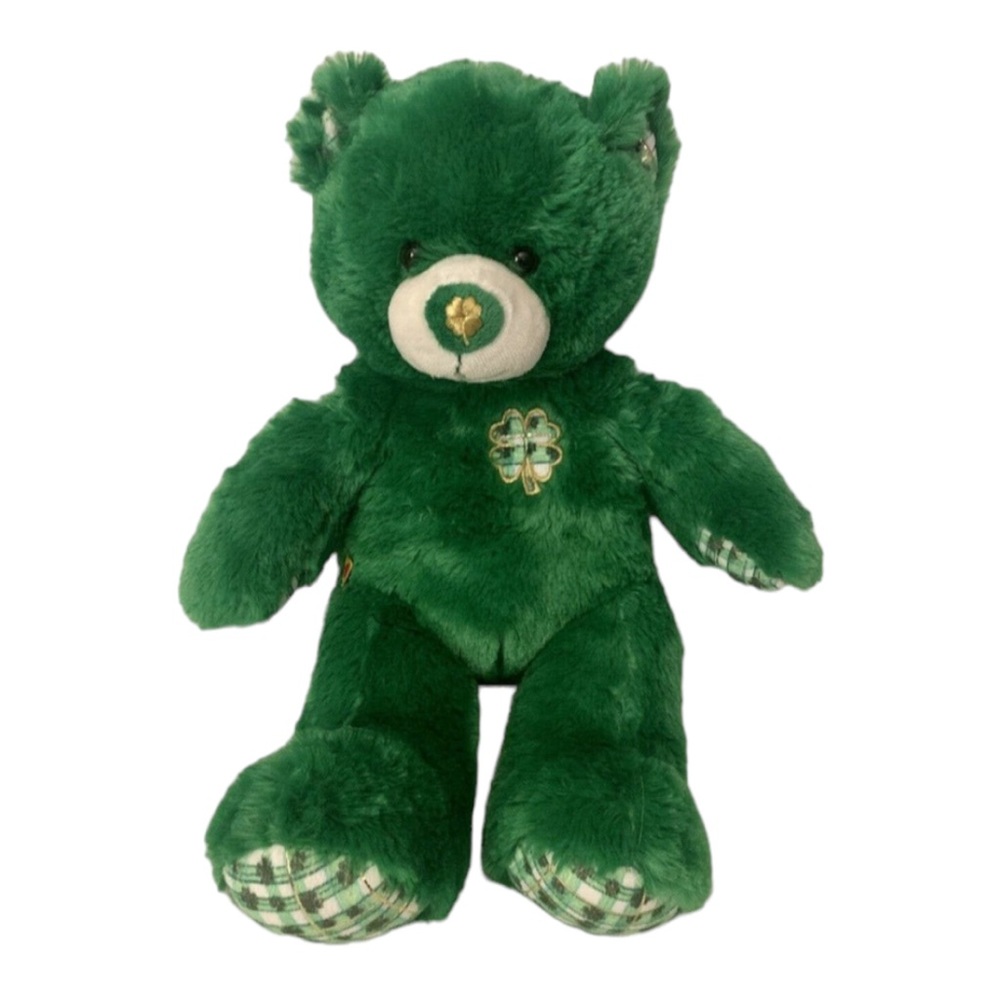 Build A Bear Green Irish Teddy Bear 2011 Four Leaf Clover Bear Plaid Plush